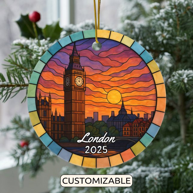 Personalized Stained Glass London, England Ceramic Ornament (Creator Uploaded)