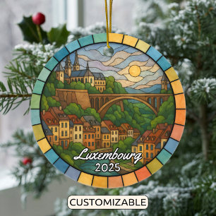 Personalized Stained Glass Luxembourg, Europe Ceramic Ornament