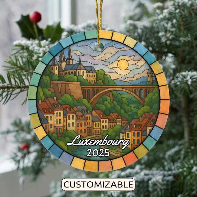 Personalized Stained Glass Luxembourg, Europe Ceramic Ornament (Creator Uploaded)