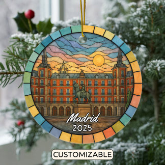 Personalized Stained Glass Madrid Ornament, Spain Ceramic Ornament
