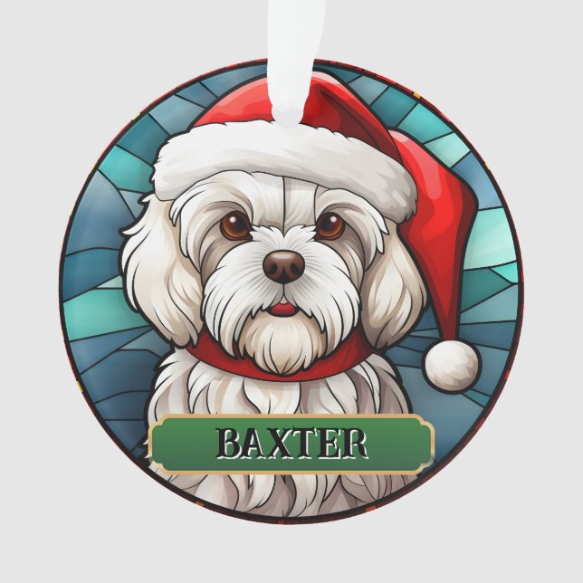 Personalized Stained Glass Maltese Ornament (Front)