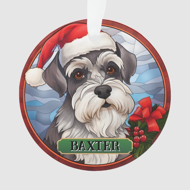 Personalized Stained Glass Miniature Schnauzer Ornament (Front)