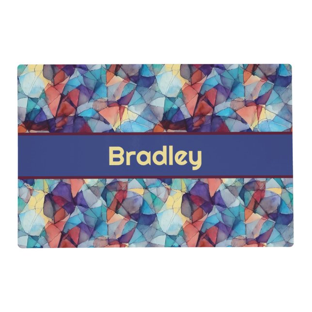 Personalized Stained Glass Pattern Dog Food Mat (Front)
