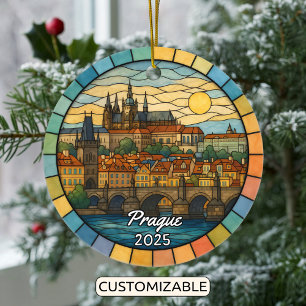 Personalized Stained Glass Prague, Czech Republic Ceramic Ornament