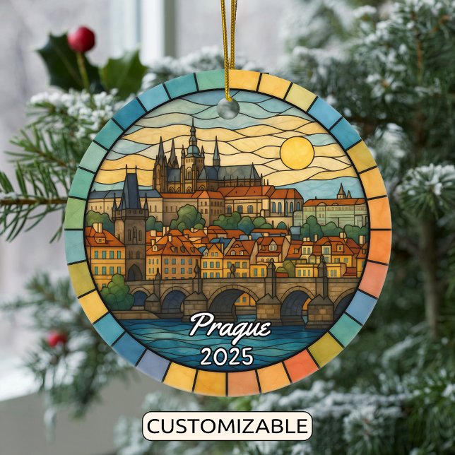 Personalized Stained Glass Prague, Czech Republic Ceramic Ornament (Creator Uploaded)