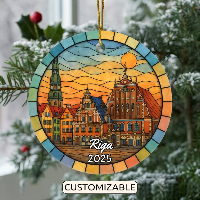 Personalized Stained Glass Riga Ornament, Latvia Ceramic Ornament (Creator Uploaded)