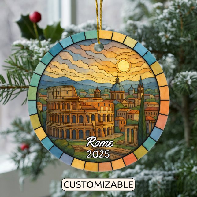 Personalized Stained Glass Rome Ornament, Italy Ceramic Ornament (Creator Uploaded)