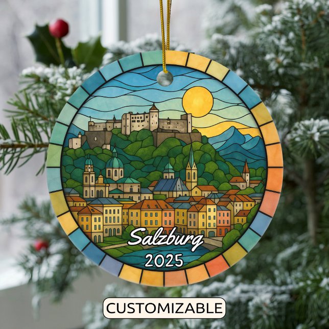 Personalized Stained Glass Salzburg, Austria Ceramic Ornament (Creator Uploaded)
