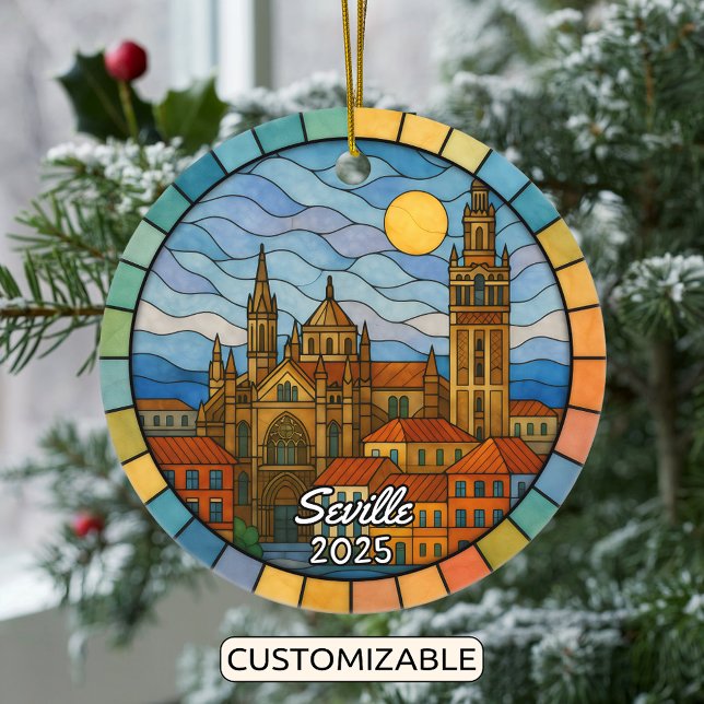 Personalized Stained Glass Seville Ornament, Spain Ceramic Ornament (Creator Uploaded)