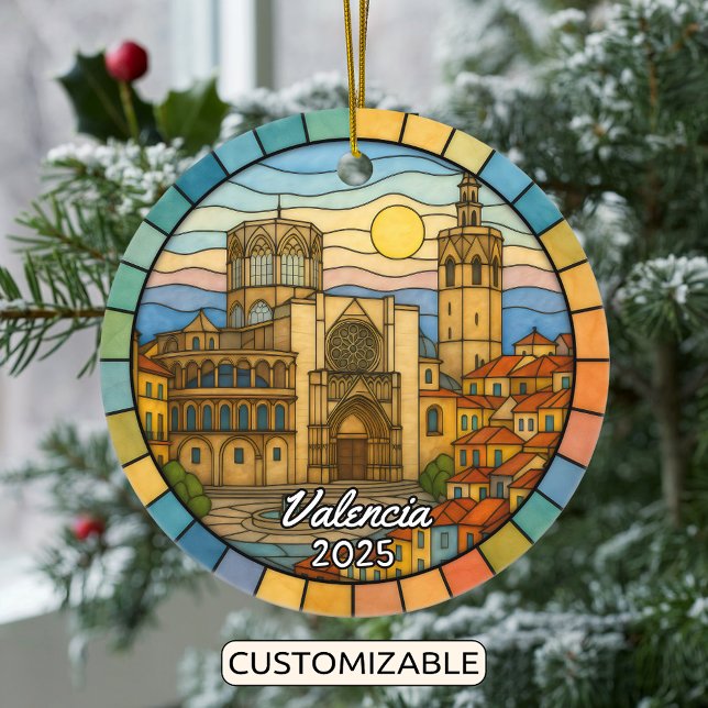 Personalized Stained Glass Valencia, Spain Ceramic Ornament (Creator Uploaded)
