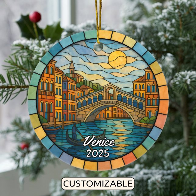 Personalized Stained Glass Venice Ornament, Italy Ceramic Ornament (Creator Uploaded)