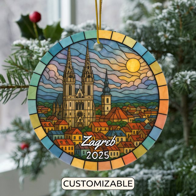 Personalized Stained Glass Zagreb, Croatia Ceramic Ornament (Creator Uploaded)