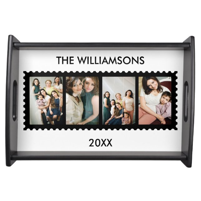 Personalized Stamp Frame 4 Family Photo Serving Tray (Front)