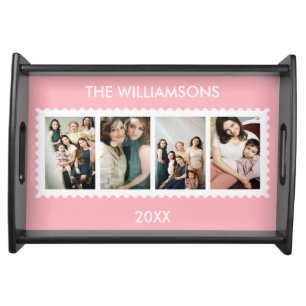 Personalized Stamp Frame 4 Family Photo Serving Tray