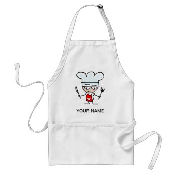 Personalized Standard Apron With Cool Chef Cartoon by cookinggifts at Zazzle