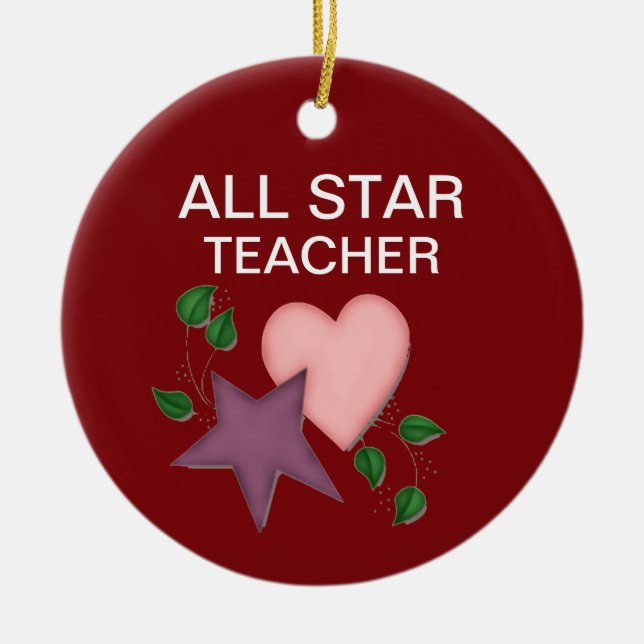 Personalized Star and Heart Teacher Ornament (Front)