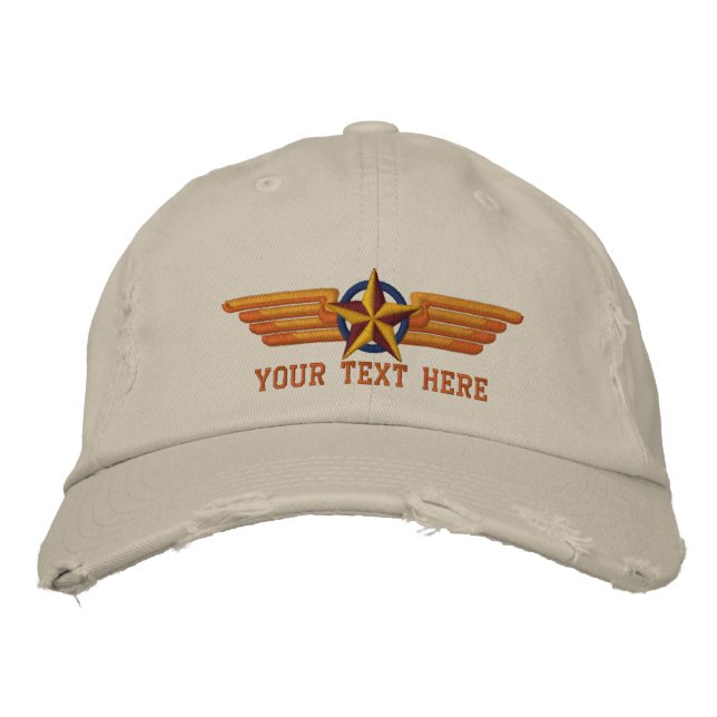 Personalized Star Badge Pilot Wings Embroidered Baseball Cap (Front)
