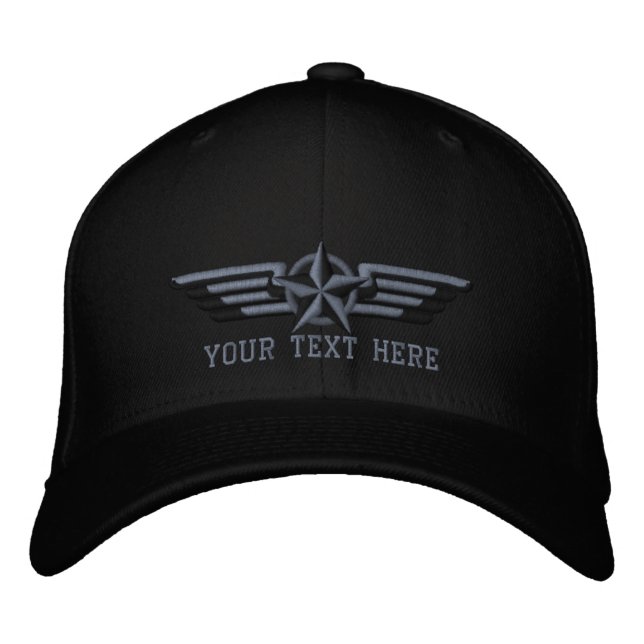 Personalized Star Badge Pilot Wings Embroidered Baseball Hat (Front)