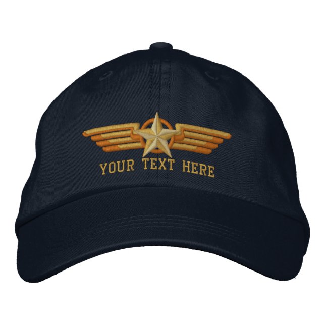Personalized Star Badge Pilot Wings Embroidered Baseball Hat (Front)