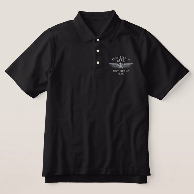 Personalized Star Badge Pilot Wings Embroidered Polo Shirt (Design Front)