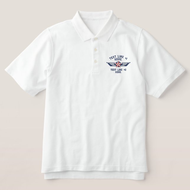 Personalized Star Badge Pilot Wings Embroidered Polo Shirt (Design Front)