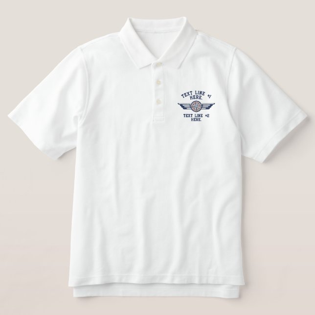 Personalized Star Compass Badge Pilot Wings Embroidered Polo Shirt (Design Front)