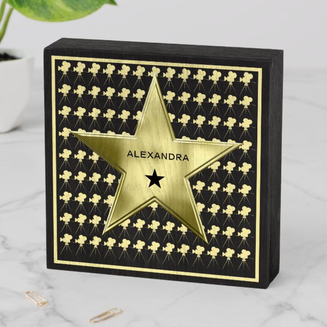 Personalized Star Family Home Movie Theater Wooden Box Sign (In Situ Horizontal)