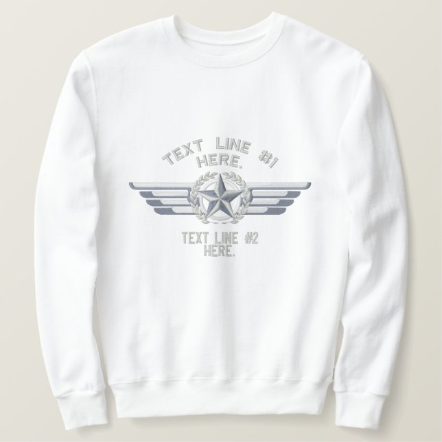 Personalized Star Laurels Badge Pilot Wings Embroidered Sweatshirt (Design Front)
