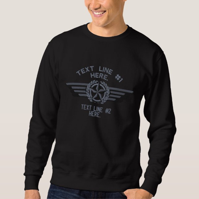 Personalized Star Laurels Badge Pilot Wings Embroidered Sweatshirt (Front)