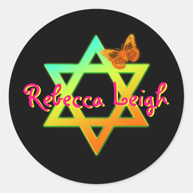 Personalized Star Of David, Butterfly Sticker (Front)