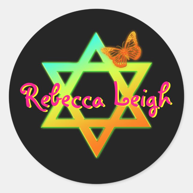 Personalized Star Of David, Butterfly Sticker (Front)