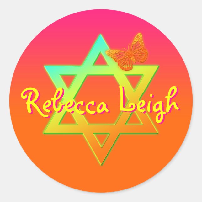 Personalized Star Of David, Butterfly Sticker (Front)