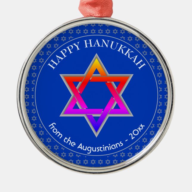 Personalized | Star of David | HAPPY HANUKKAH Metal Ornament (Front)