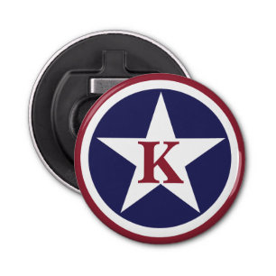 Personalized Star Red White Monogram Bottle Opener