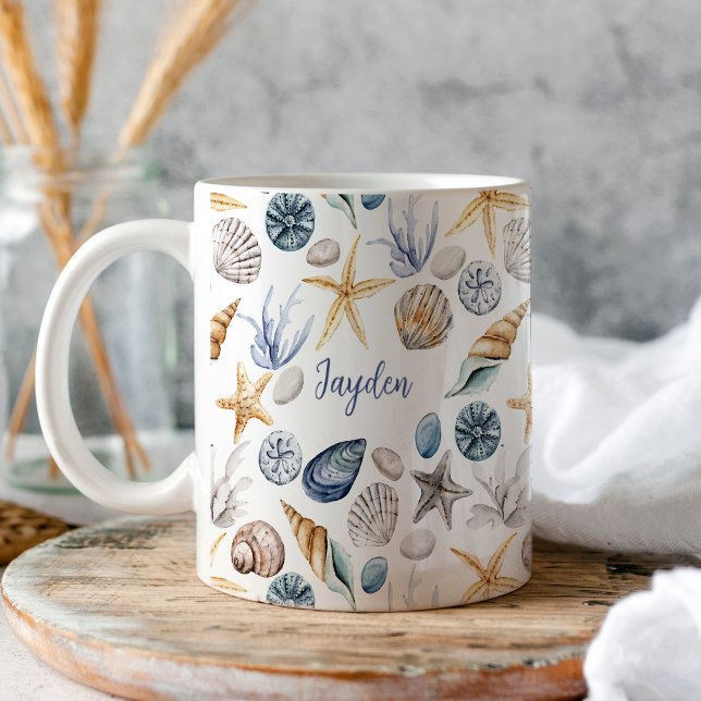 Personalized Starfish And Seashell Coffee Mug (Creator Uploaded)