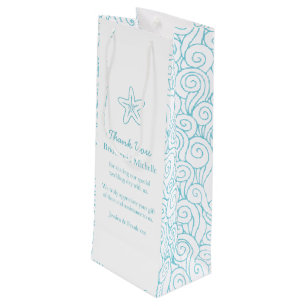 Personalized starfish blue wedding favor wine bags