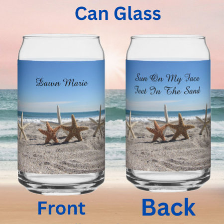 Personalized Starfish On The Beach  Can Glass