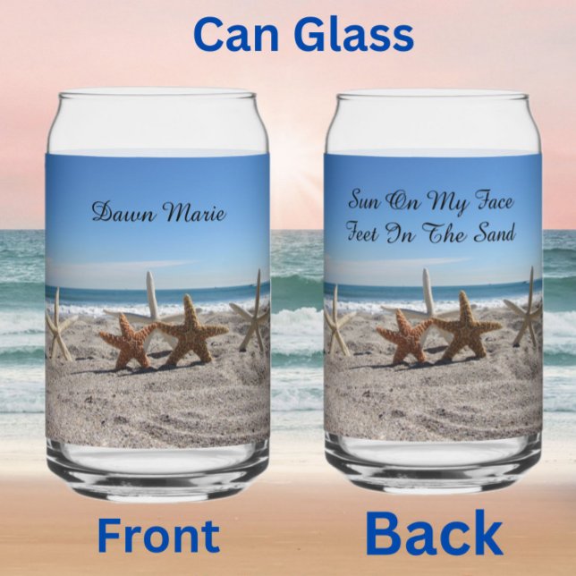 Personalized Starfish on the Beach  Can Glass (can glass)