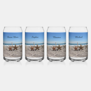 Personalized Starfish on the Beach Can Glass