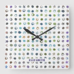 Personalized Starfish &amp; Sea Shells Square Wall Clock