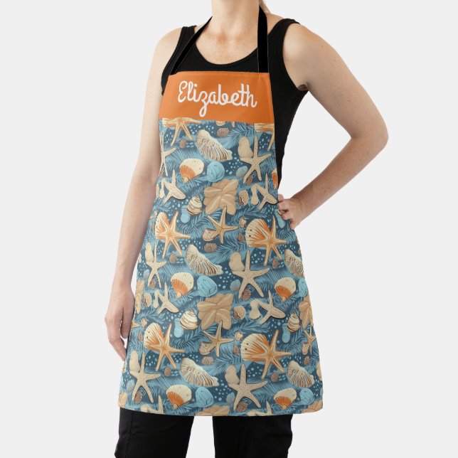 Personalized Starfish Shell Shoreline Chef's Apron (Insitu)