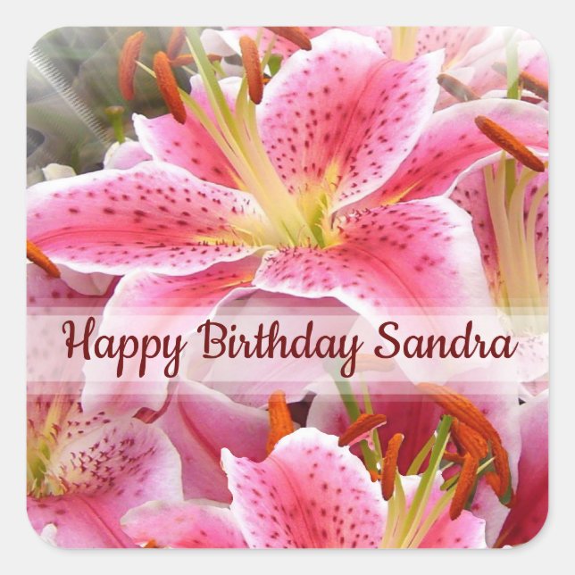 Personalized "Stargazer" Lily Custom Text  Square Sticker (Front)