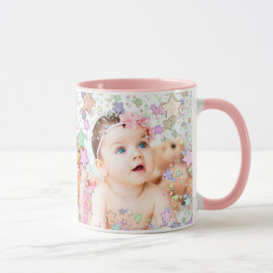 Personalized Starry Baby Photo Pink Coffee Mug