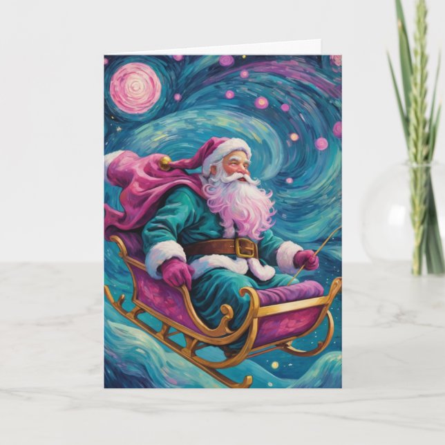 Personalized Starry Night Santa Claus Card (Front)