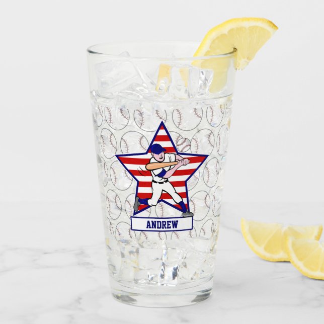 Personalized Stars and Stripes Baseball Batter v1 Glass (Back Ice)