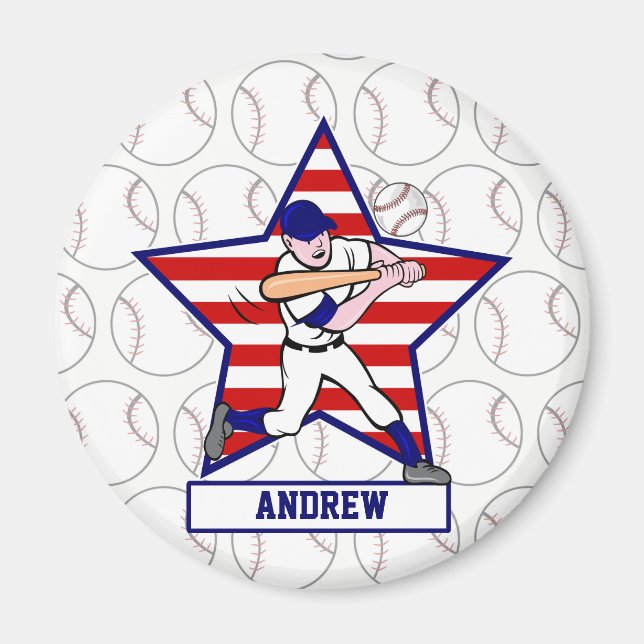 Personalized Stars and Stripes Baseball Batter v1 Magnet (Front)