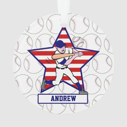 Personalized Stars and Stripes Baseball Batter v1 Ornament