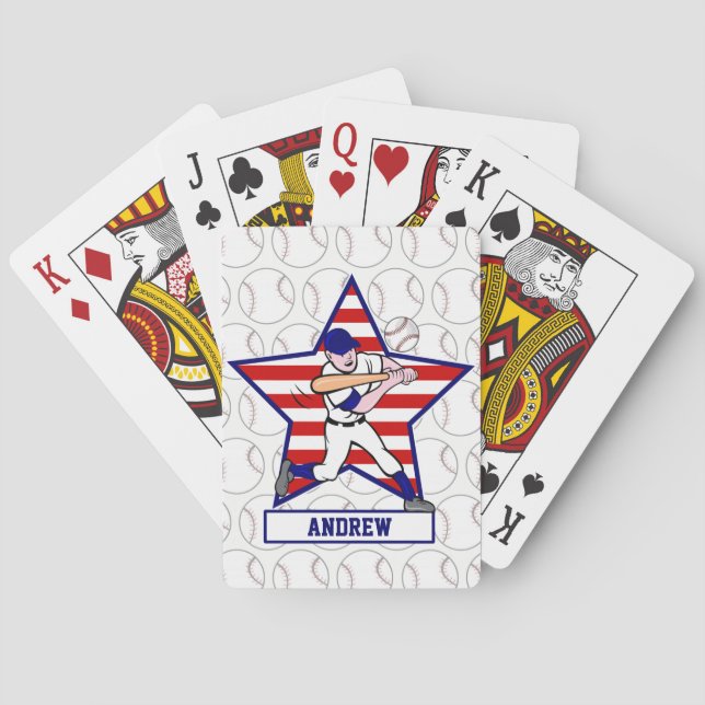 Personalized Stars and Stripes Baseball Batter v1 Poker Cards (Back)