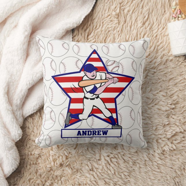 Personalized Stars and Stripes Baseball Batter v1 Throw Pillow (Blanket)