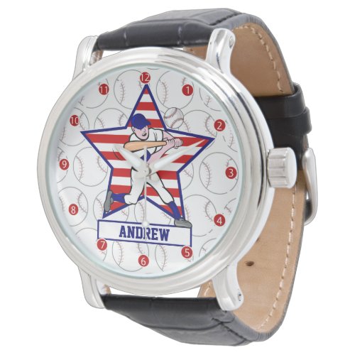 Personalized Stars and Stripes Baseball Batter v1 Watch